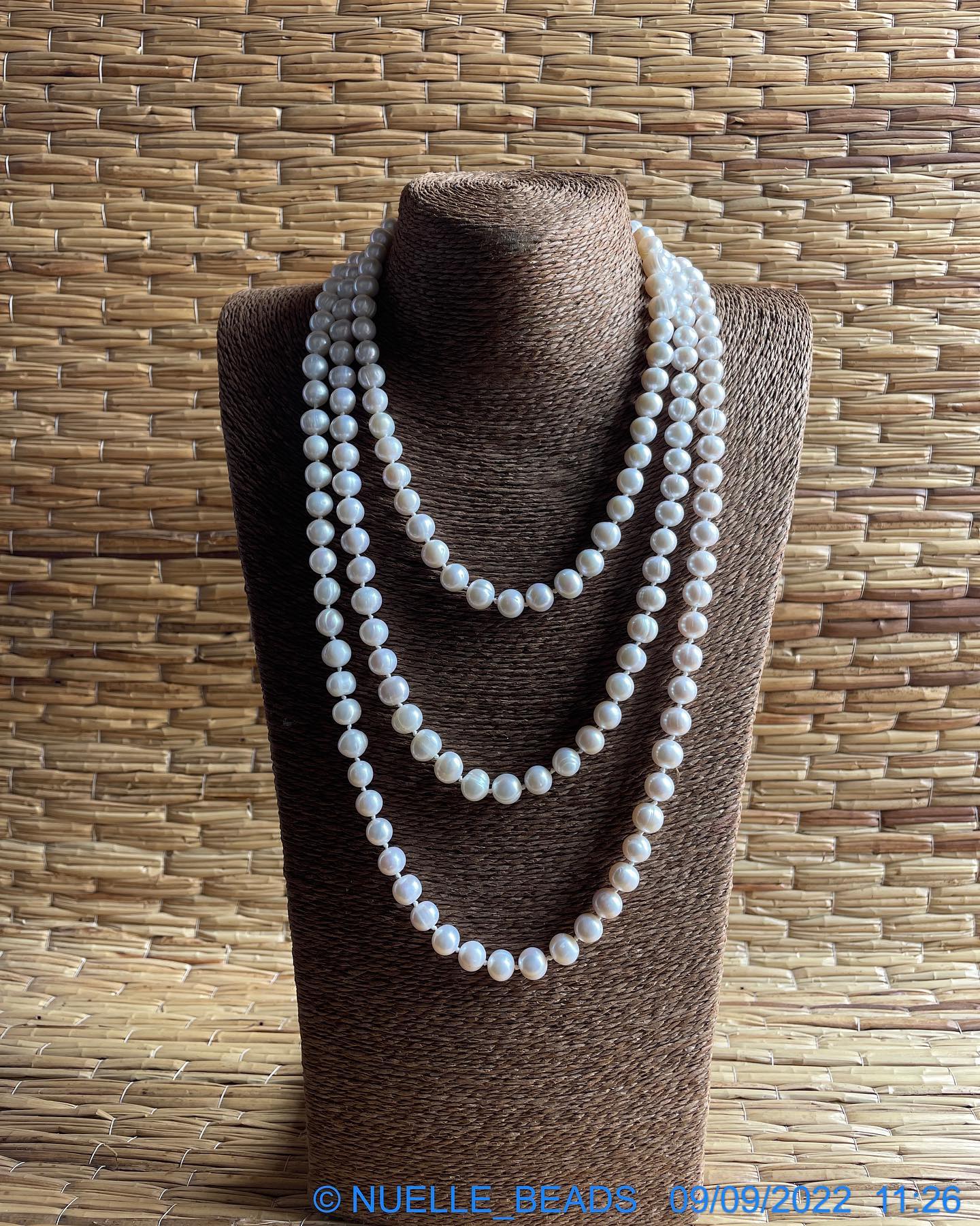 3 layered knotted pearl necklace