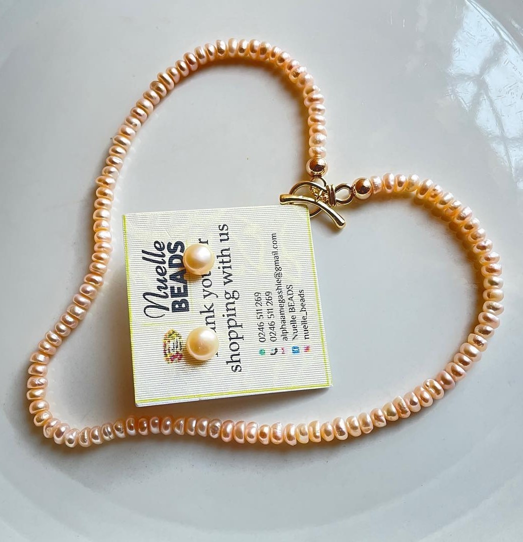 Peach freshwater pearl jewellery set